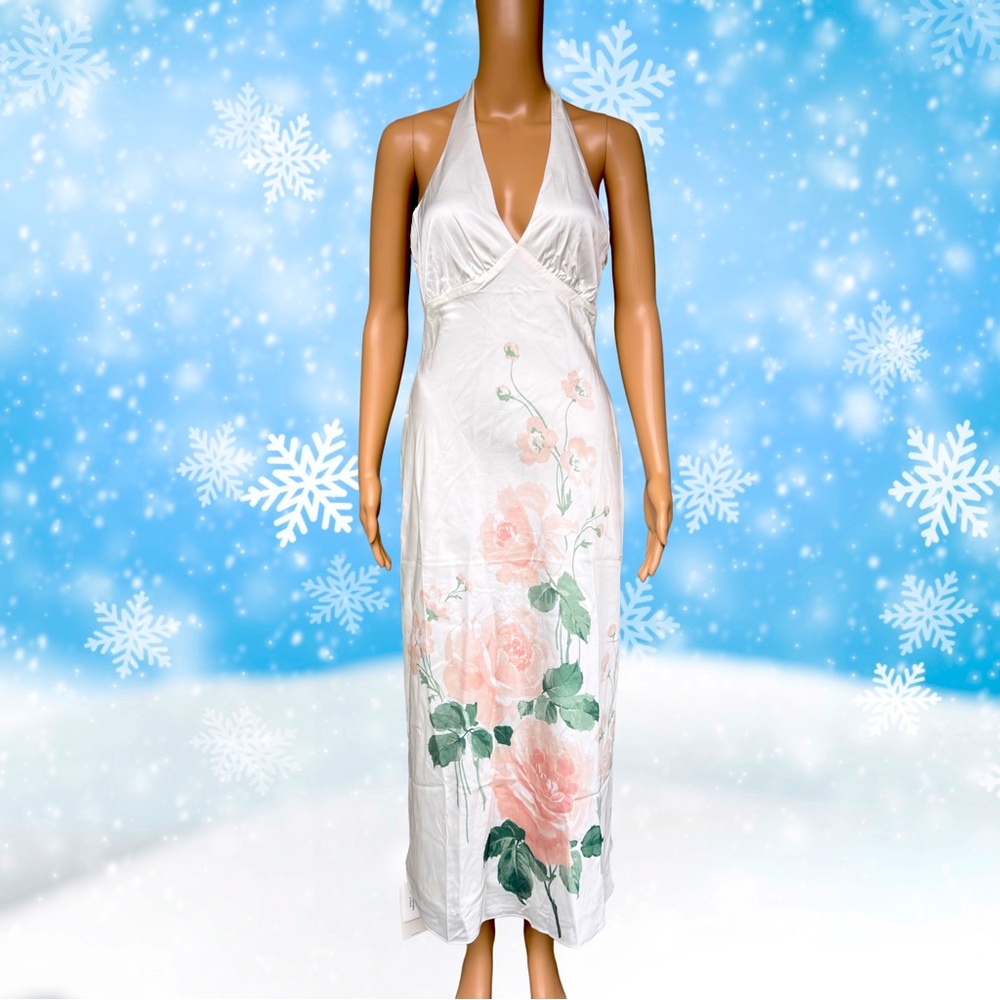 A&F Julia Slip Halter Dress Size S petite white watercolour floral print